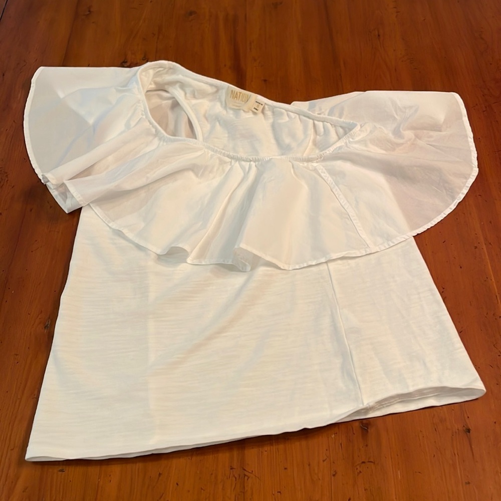 Nation off the shoulder white cotton top size small